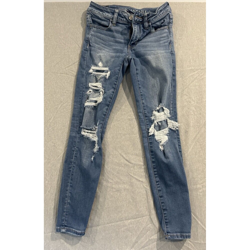 American Eagle Outfitters Denim Jeans Women Size 4 Blue Distressed Ripped Cotton
